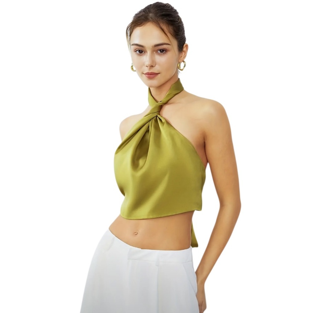 A Classy Chic Boutique Olive Green Halter Crop Top